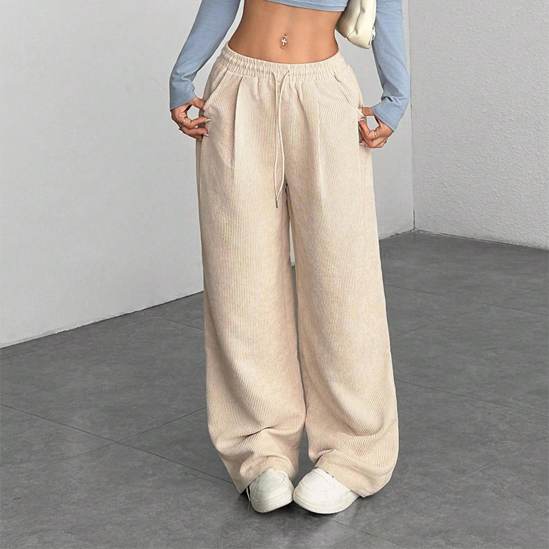 👖✨ 50% OFF! Casual Loose Fit Corduroy Trousers for Women – Wide-Leg, Adjustable Waist & Wrinkle-Resistant Retro Style