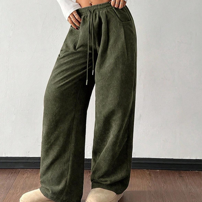 👖✨ 50% OFF! Casual Loose Fit Corduroy Trousers for Women – Wide-Leg, Adjustable Waist & Wrinkle-Resistant Retro Style