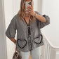 Cute Plaid Heart Print Tie Front Shirt