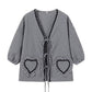 Cute Plaid Heart Print Tie Front Shirt