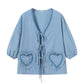 Cute Plaid Heart Print Tie Front Shirt