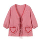 Cute Plaid Heart Print Tie Front Shirt