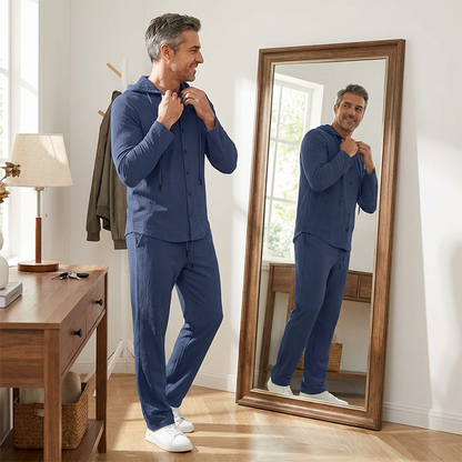 Men's 2-Piece Linen Hooded Shirt and Pants Set