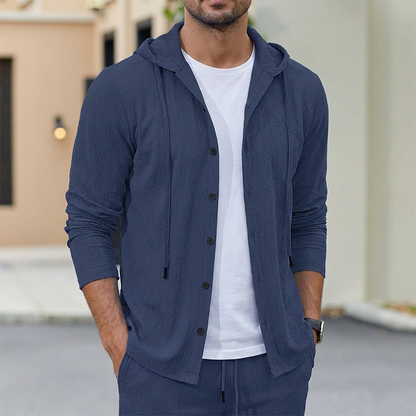 Men's 2-Piece Linen Hooded Shirt and Pants Set