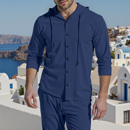 Men's 2-Piece Linen Hooded Shirt and Pants Set