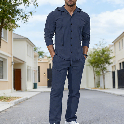 Men's 2-Piece Linen Hooded Shirt and Pants Set