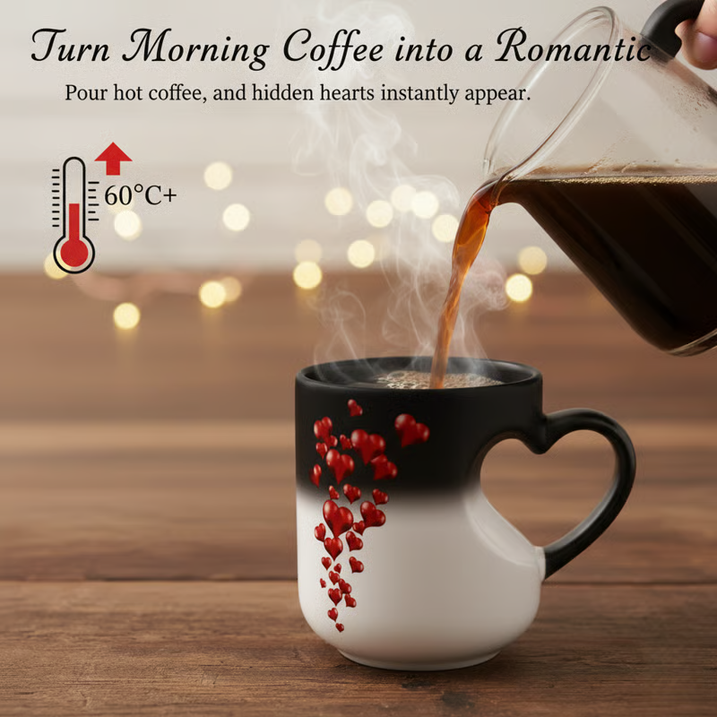 📢📢50% OFF!!!⏰ Colour-changing Ceramic Mug with Heart-shaped Handle 💝✨