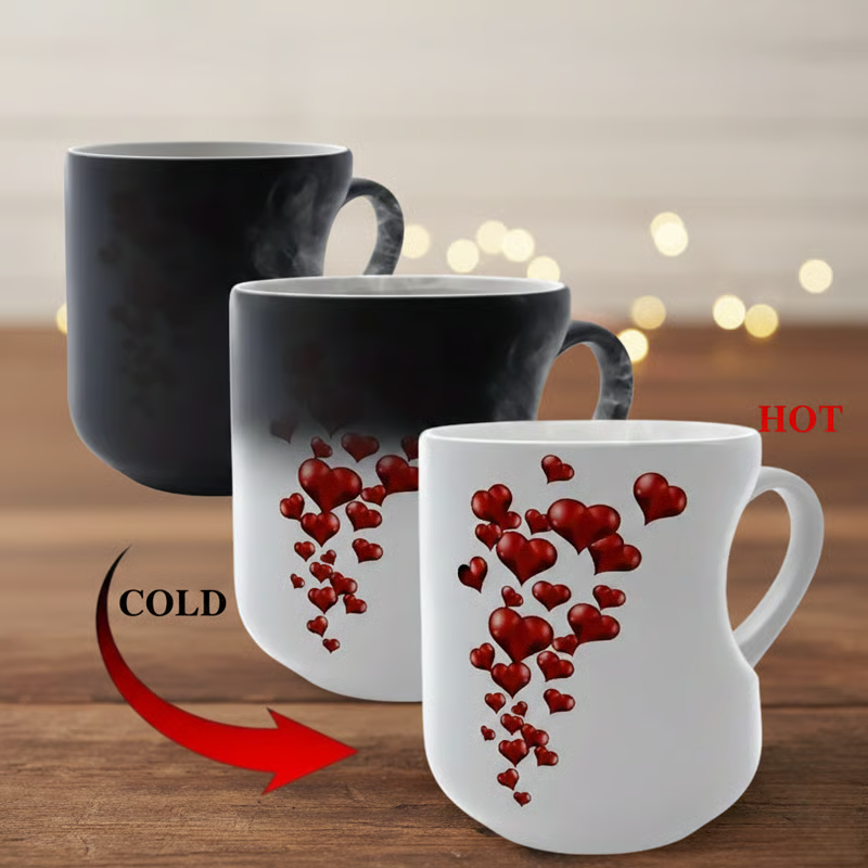 📢📢50% OFF!!!⏰ Colour-changing Ceramic Mug with Heart-shaped Handle 💝✨