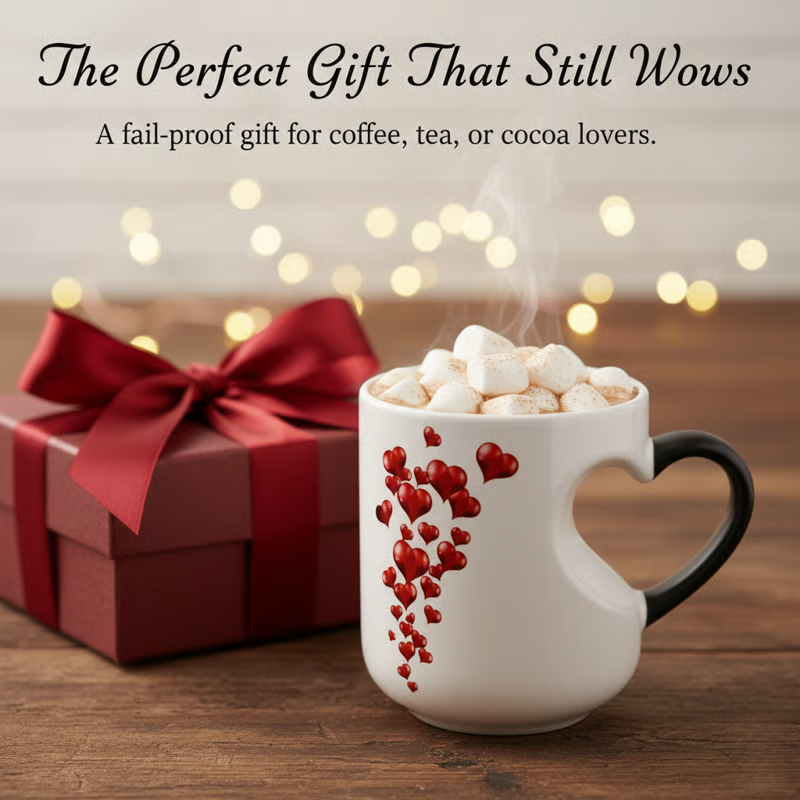 📢📢50% OFF!!!⏰ Colour-changing Ceramic Mug with Heart-shaped Handle 💝✨