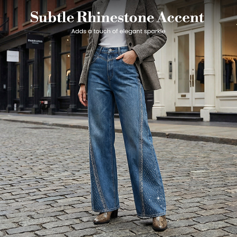 ✨🔥Women's Rhinestone-Embellished Wide-Leg Jeans👖
