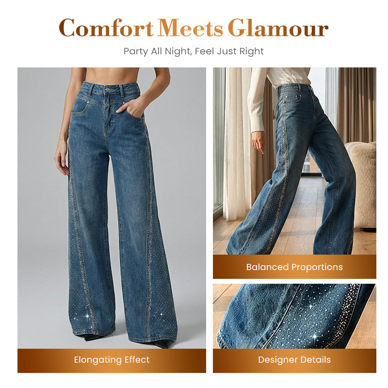 ✨🔥Women's Rhinestone-Embellished Wide-Leg Jeans👖