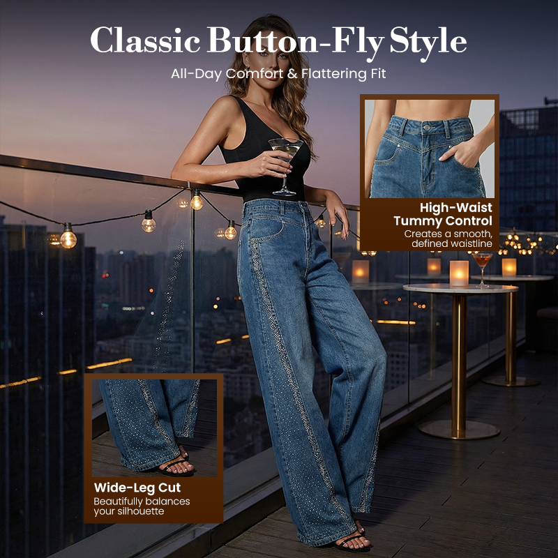 ✨🔥Women's Rhinestone-Embellished Wide-Leg Jeans👖