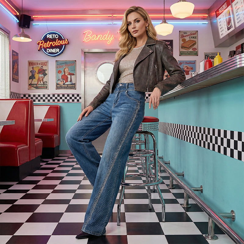 ✨🔥Women's Rhinestone-Embellished Wide-Leg Jeans👖