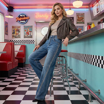 ✨🔥Women's Rhinestone-Embellished Wide-Leg Jeans👖