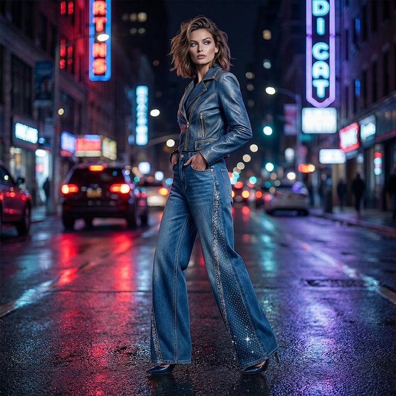 ✨🔥Women's Rhinestone-Embellished Wide-Leg Jeans👖