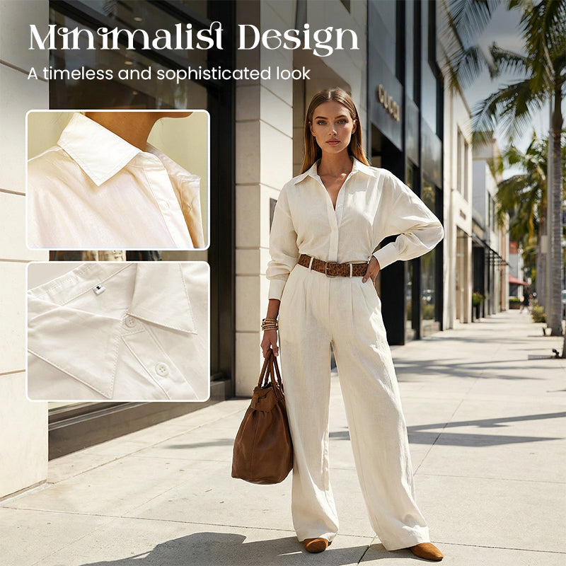 🔥🎁New arrival 49% OFF💥Women's Loose Fit Shirt & Wide-Leg Pants Two-Piece Set