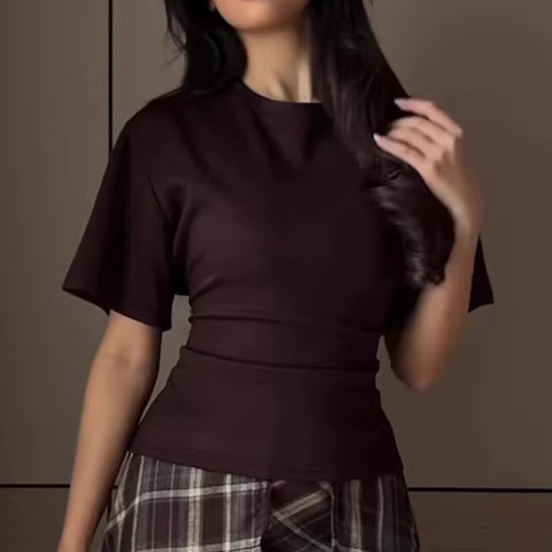 Slim-Fit Short Sleeve Top with Lace-Up Back