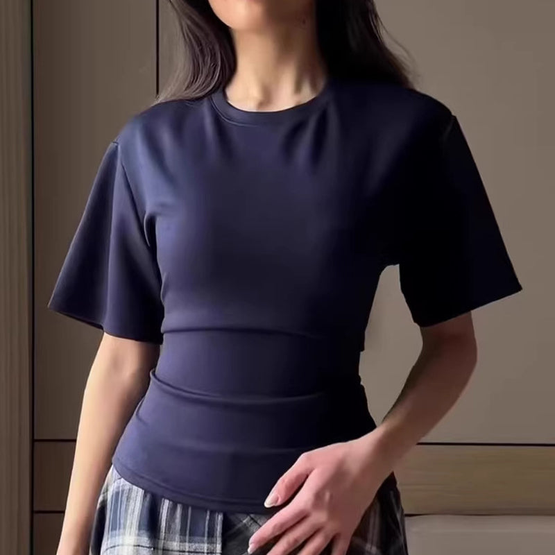 Slim-Fit Short Sleeve Top with Lace-Up Back