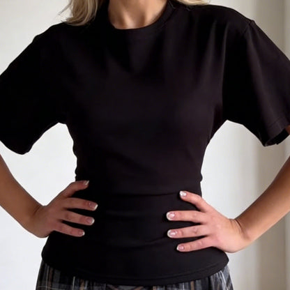 Slim-Fit Short Sleeve Top with Lace-Up Back