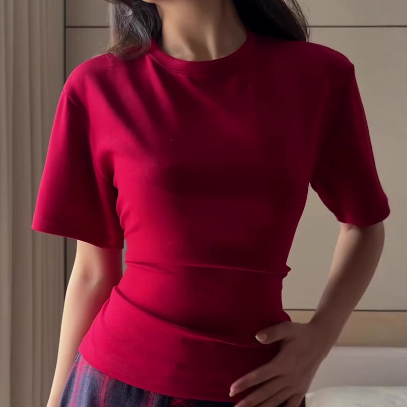 Slim-Fit Short Sleeve Top with Lace-Up Back