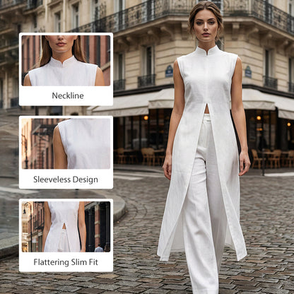 Solid High Low Split Top & Pants 2-Piece Set