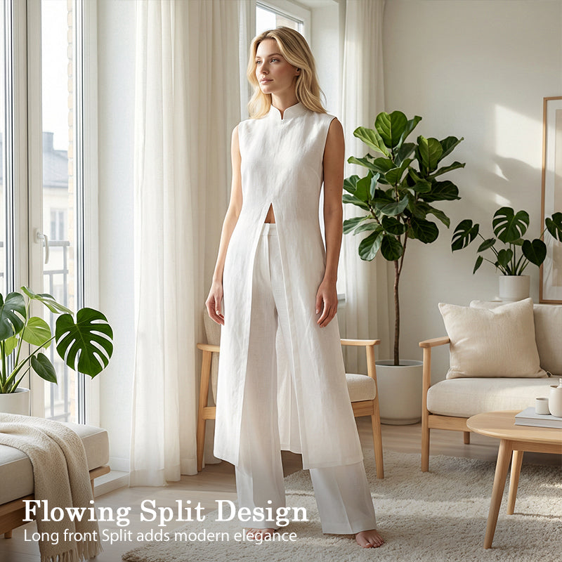 Solid High Low Split Top & Pants 2-Piece Set