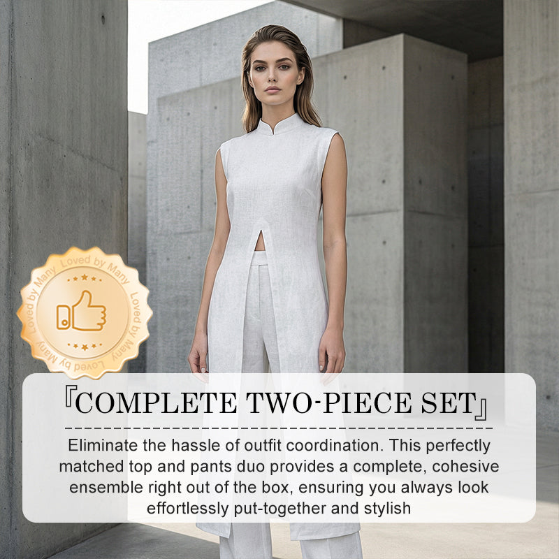 Solid High Low Split Top & Pants 2-Piece Set