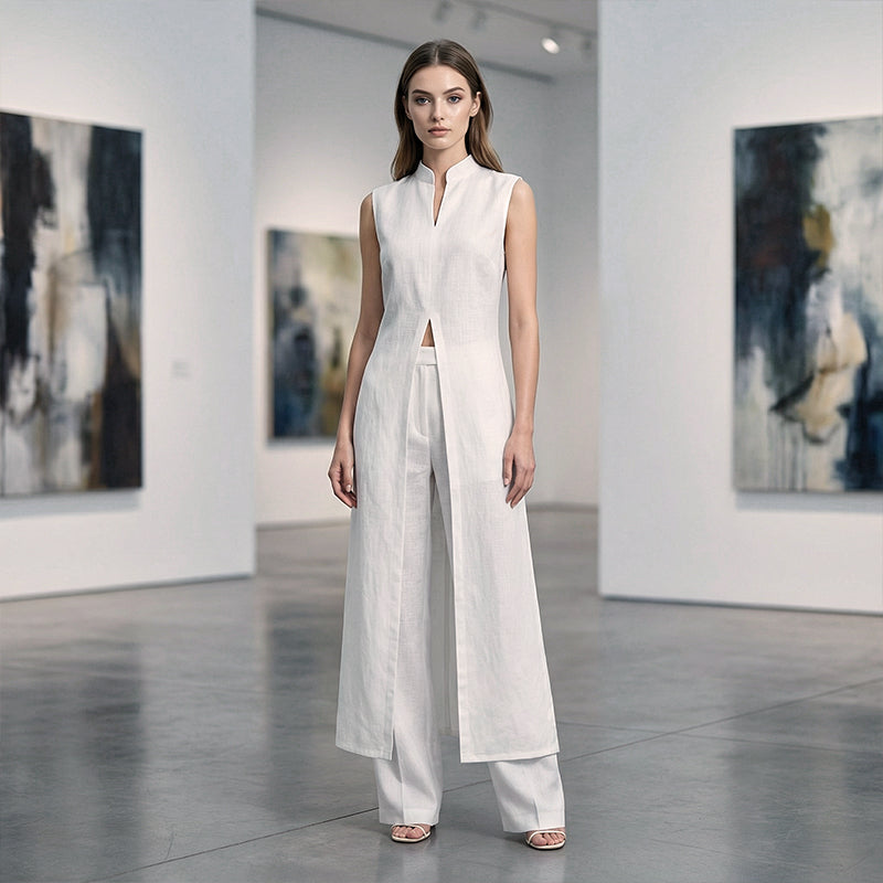 Solid High Low Split Top & Pants 2-Piece Set