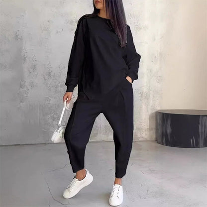 ✨🔥Women Long-Sleeve Irregular Hem Sweatshirts & Pants Set💞