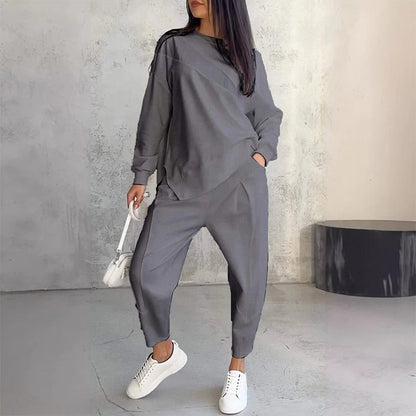 ✨🔥Women Long-Sleeve Irregular Hem Sweatshirts & Pants Set💞
