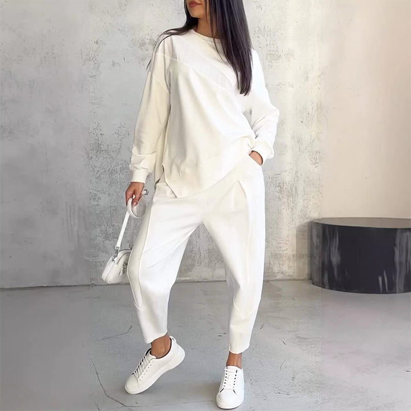 ✨🔥Women Long-Sleeve Irregular Hem Sweatshirts & Pants Set💞