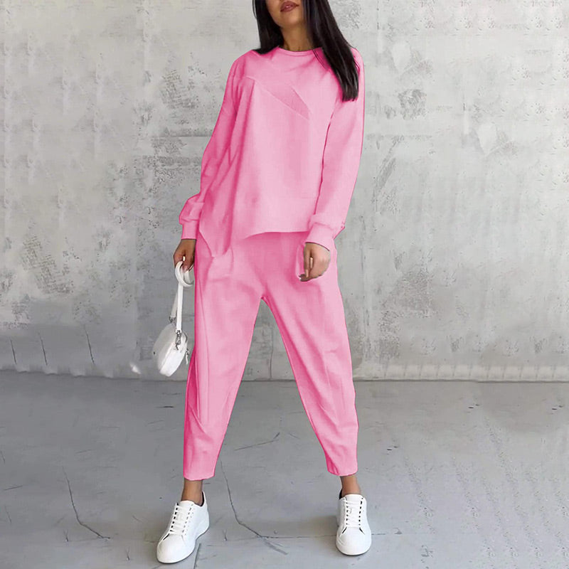 ✨🔥Women Long-Sleeve Irregular Hem Sweatshirts & Pants Set💞