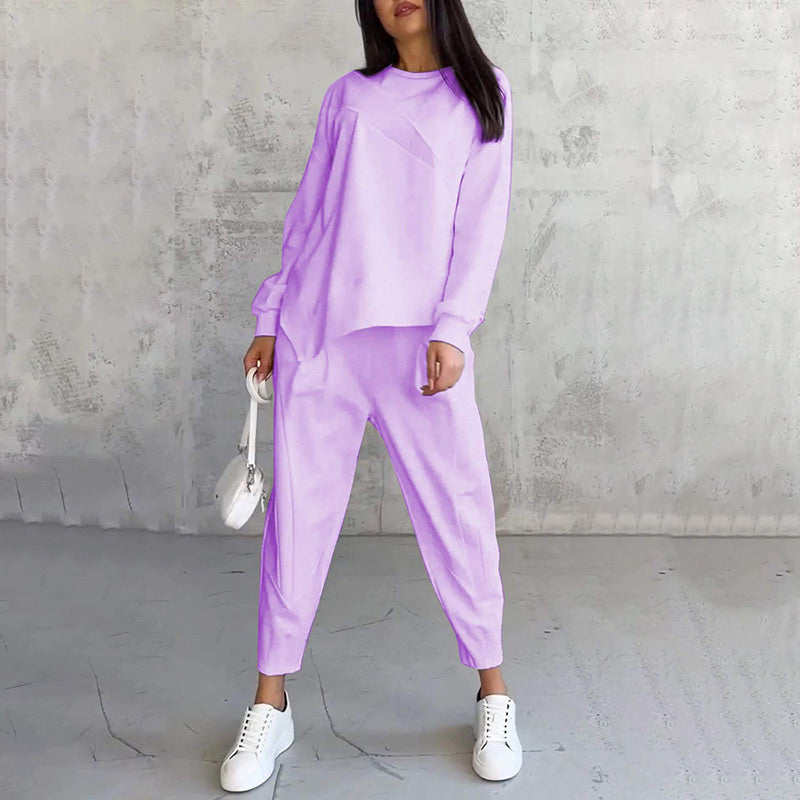 ✨🔥Women Long-Sleeve Irregular Hem Sweatshirts & Pants Set💞