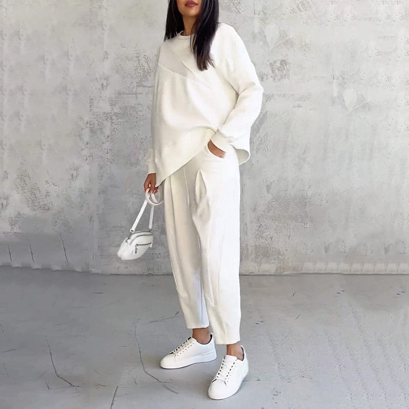 ✨🔥Women Long-Sleeve Irregular Hem Sweatshirts & Pants Set💞