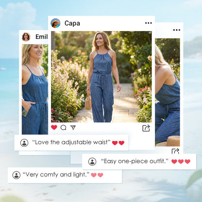 Women's Sleeveless Drawstring Waist Summer Jumpsuit