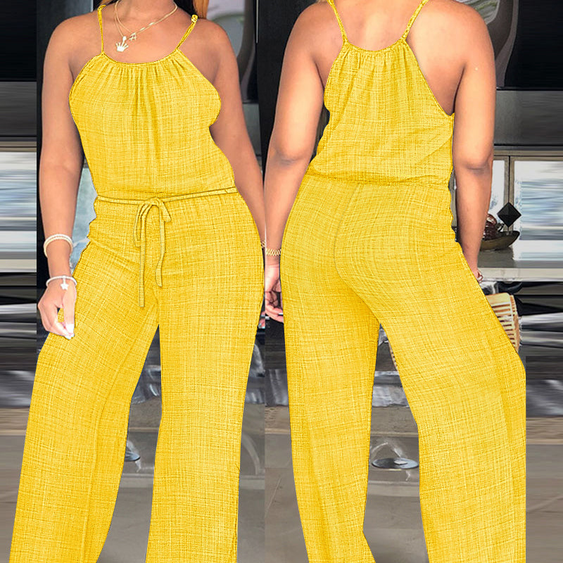 Women's Sleeveless Drawstring Waist Summer Jumpsuit