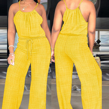 Women's Sleeveless Drawstring Waist Summer Jumpsuit