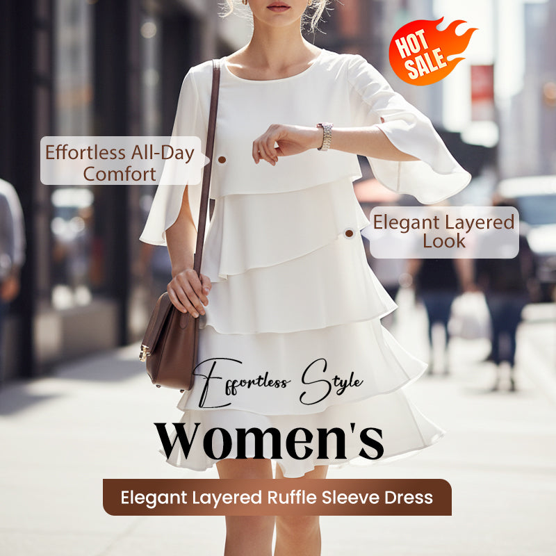 Women's Elegant Layered Ruffle Sleeve Dress