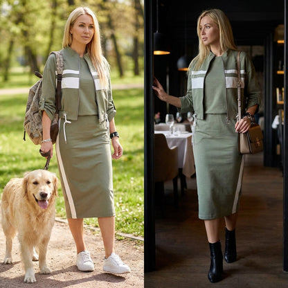 Women's Bomber Jacket & Bodycon Skirt Set