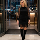 Women's Mock Neck Lace Trim Mini Dress