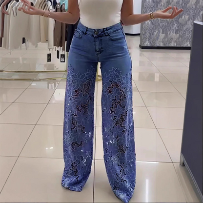 👖 50% OFF NOW! 🔥 Fashion Lace Patchwork Denim Jeans – Trendy Design, Comfortable Fit & Unique Style ✨