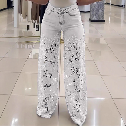 👖 50% OFF NOW! 🔥 Fashion Lace Patchwork Denim Jeans – Trendy Design, Comfortable Fit & Unique Style ✨