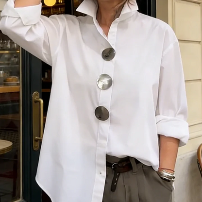 Women's Oversized Button-Down Shirt with Statement Buttons