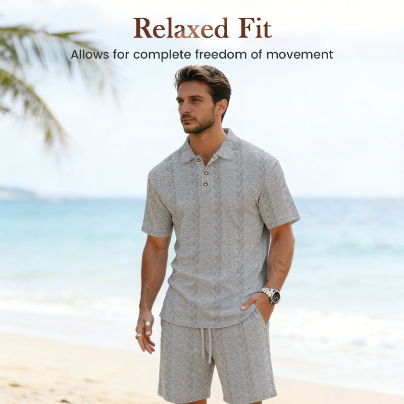 Men's Cable-Knit Shirt & Shorts 2-Piece Set