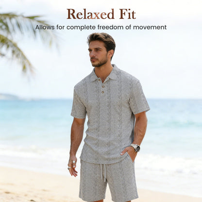 Men's Cable-Knit Shirt & Shorts 2-Piece Set