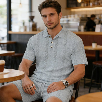 Men's Cable-Knit Shirt & Shorts 2-Piece Set
