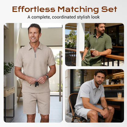 Men's Solid Color Short Sleeve Top & Shorts Set