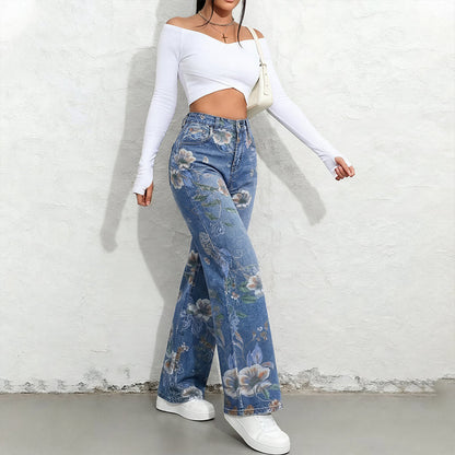 Women's Floral Print Straight-Leg Jeans