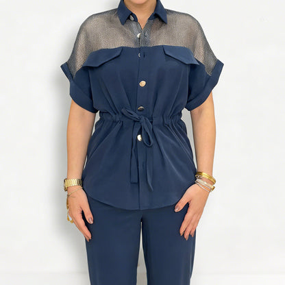 Women's Mesh Patchwork Top & Pants 2-Piece Set