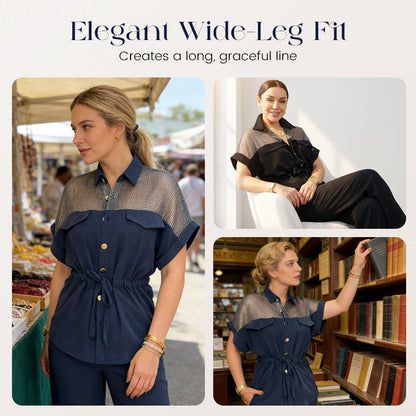 Women's Mesh Patchwork Top & Pants 2-Piece Set